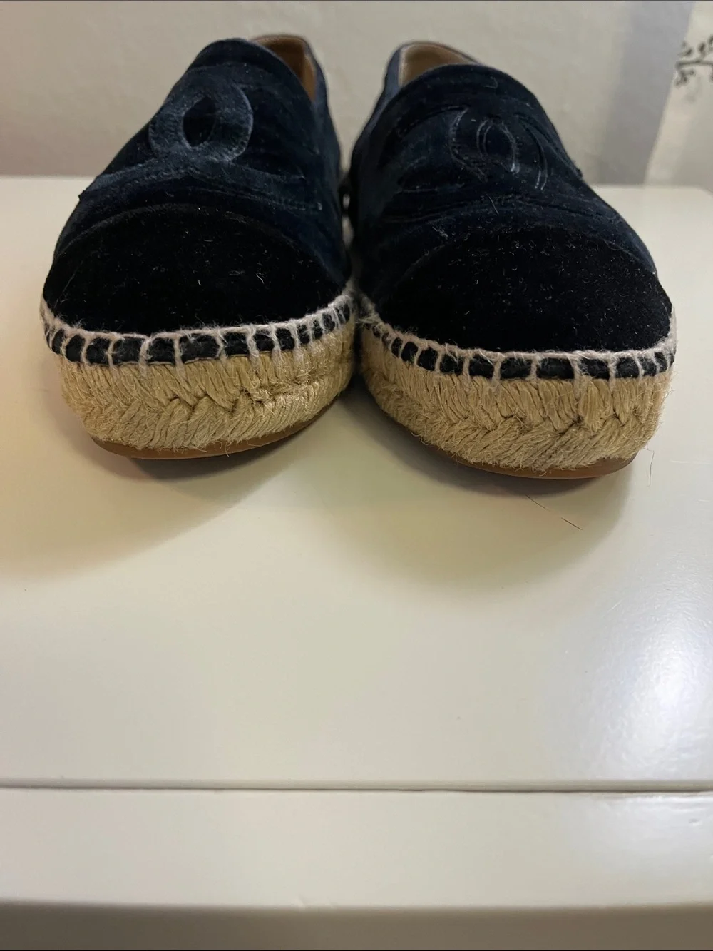 CHANEL Black Velvet Espadrilles with Interlocking CC
